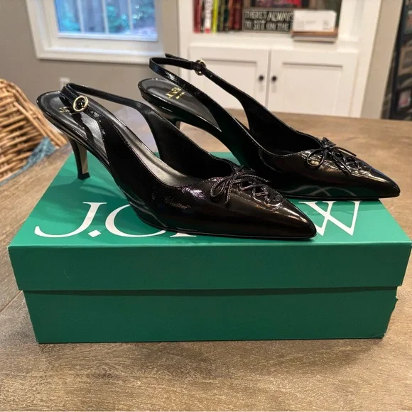 NWT J. Crew Made-in-Italy Colette lace-up slingback pumps in leather - Picture 1 of 11